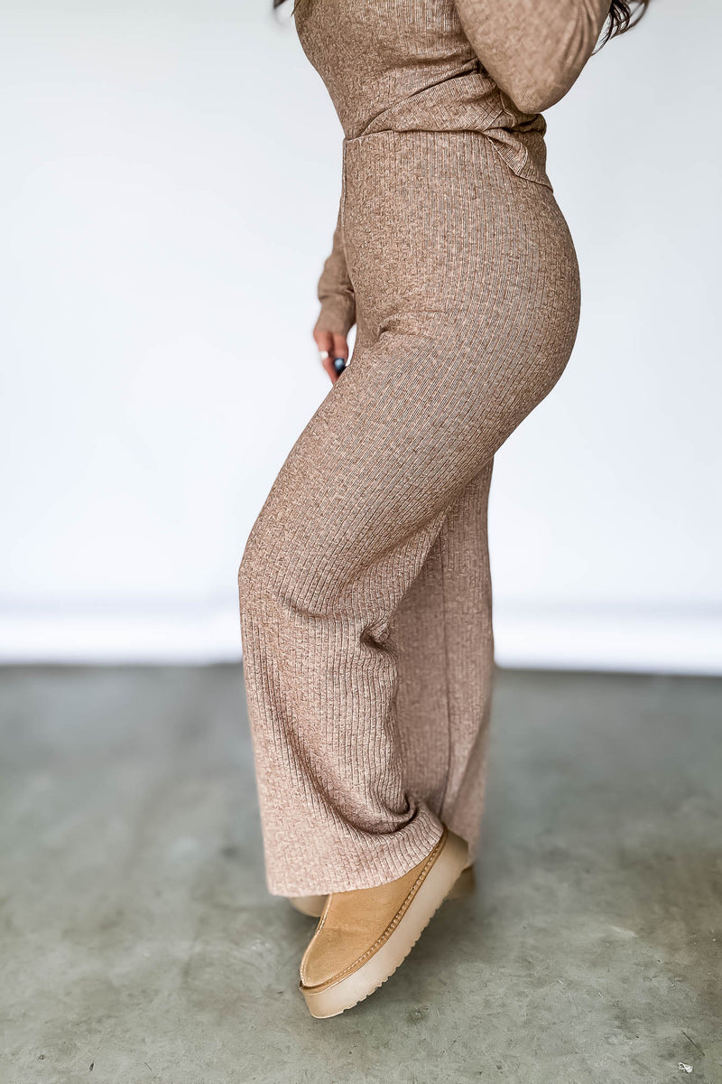 Sweater Ribbed Knit Tan Pants
