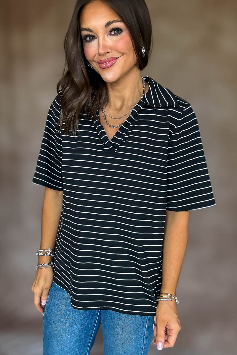 Daring Diva Black Stripe Top