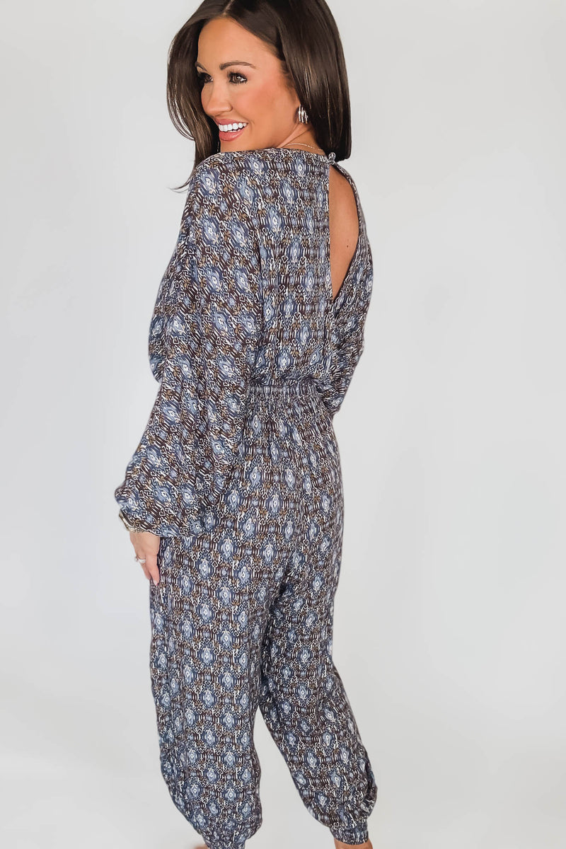 Golden Sun Shirred Jumpsuit