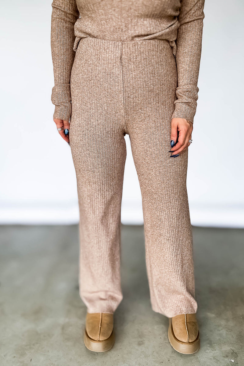 Sweater Ribbed Knit Tan Pants