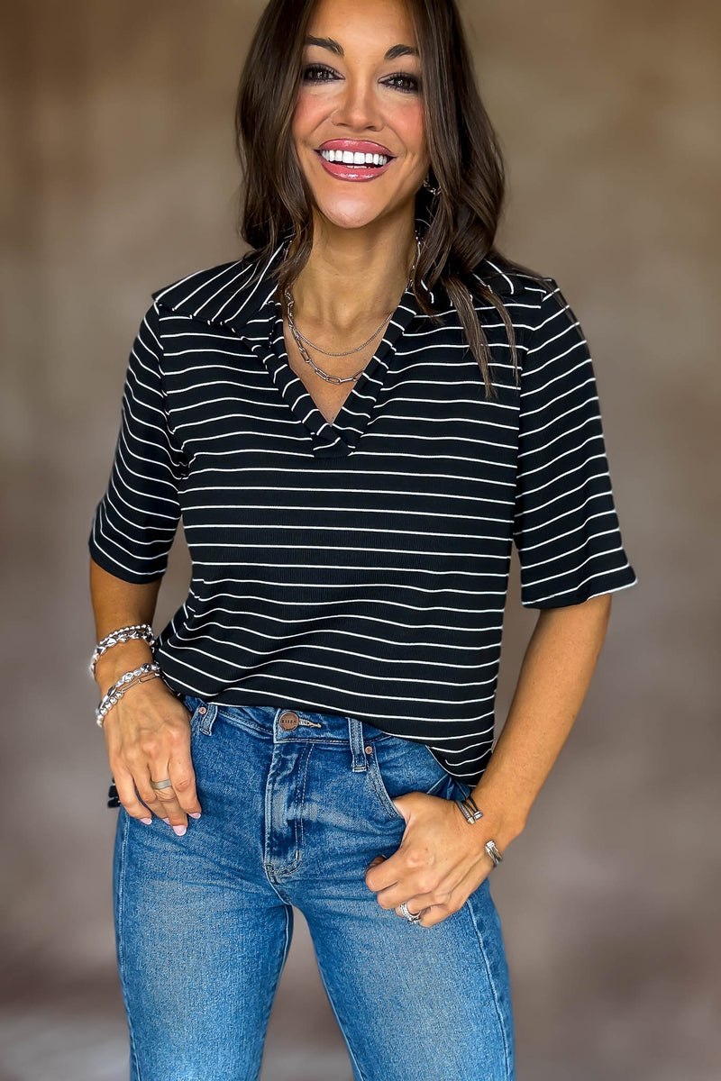 Daring Diva Black Stripe Top