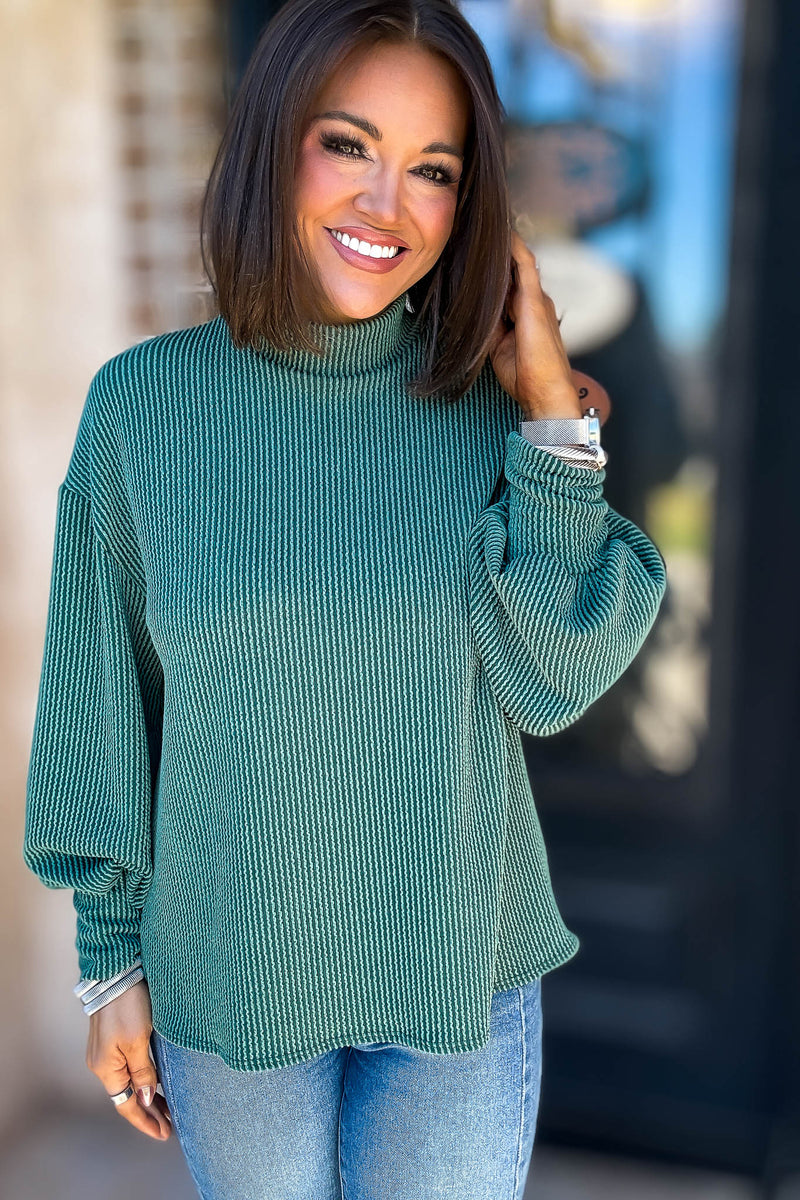 2 Hearts Huntergreen Long Bishop Sleeve Ribbed Top