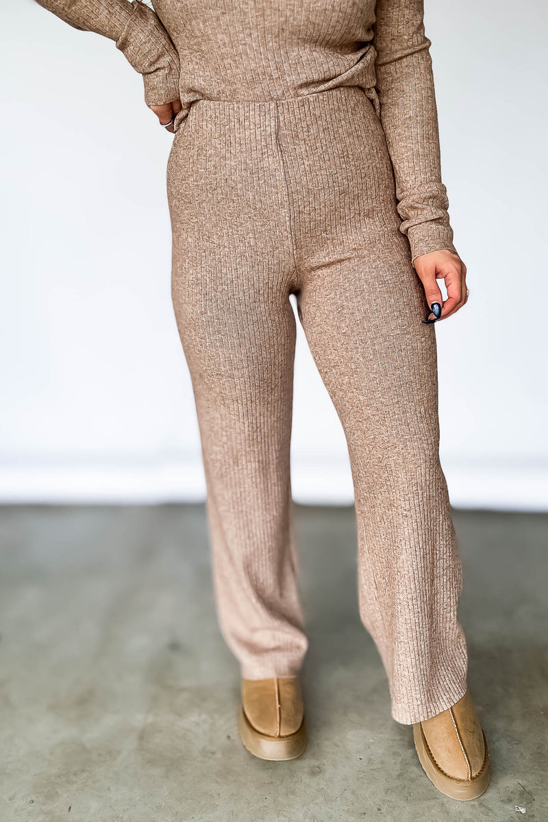 Sweater Ribbed Knit Tan Pants