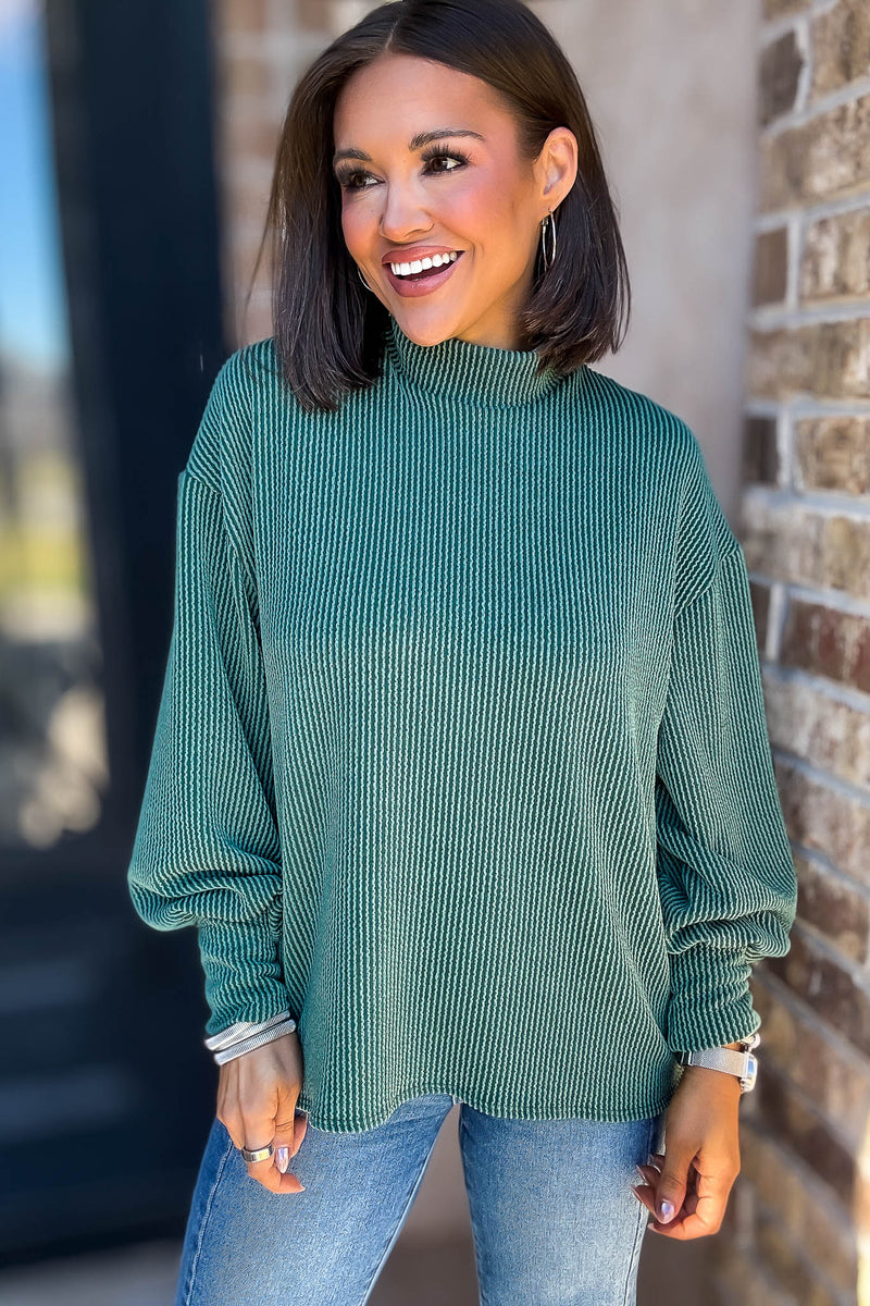 2 Hearts Huntergreen Long Bishop Sleeve Ribbed Top