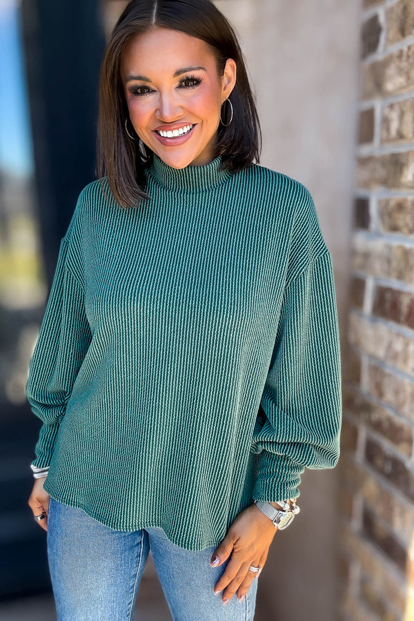 2 Hearts Huntergreen Long Bishop Sleeve Ribbed Top