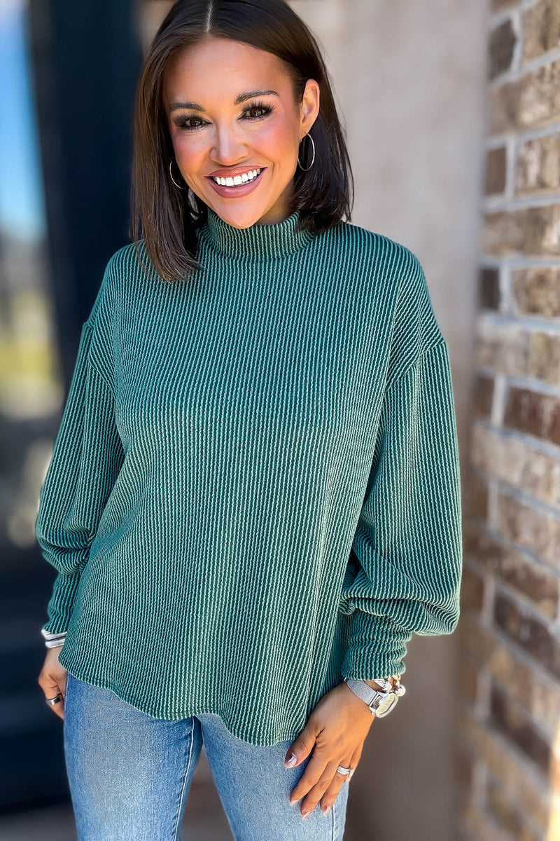 2 Hearts Huntergreen Long Bishop Sleeve Ribbed Top