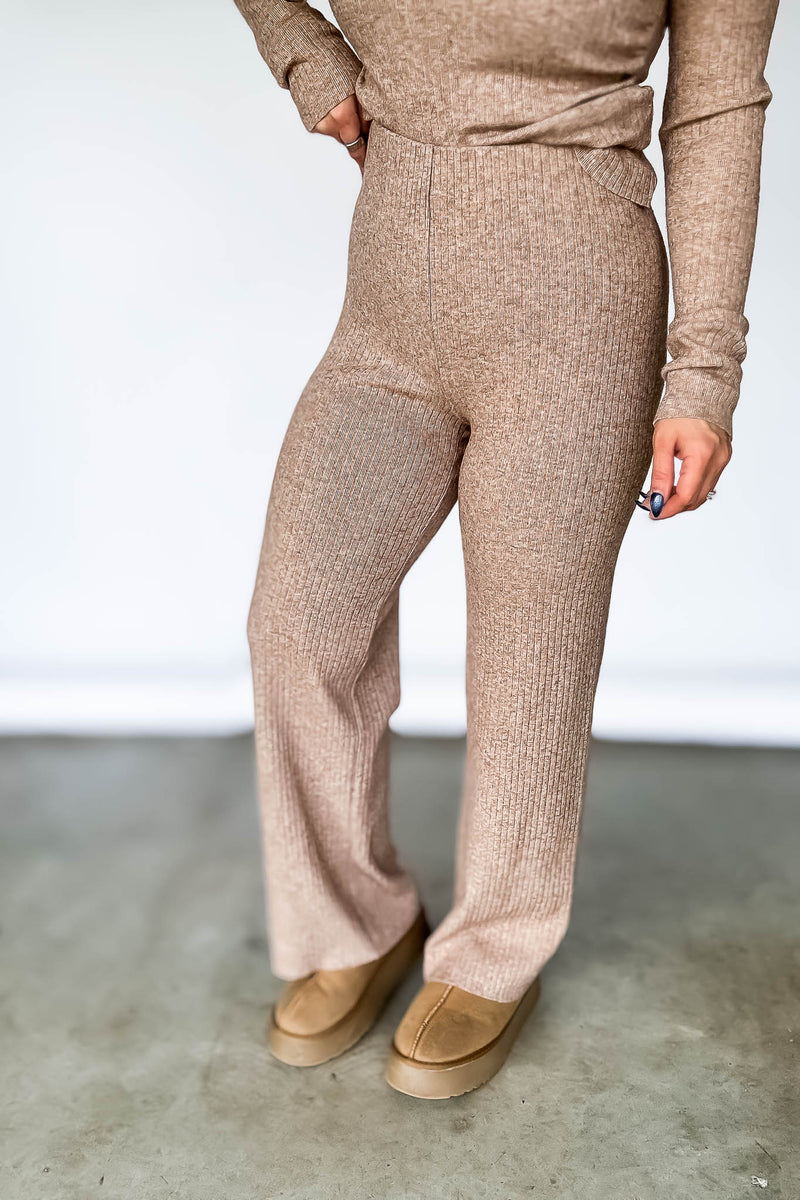 Sweater Ribbed Knit Tan Pants