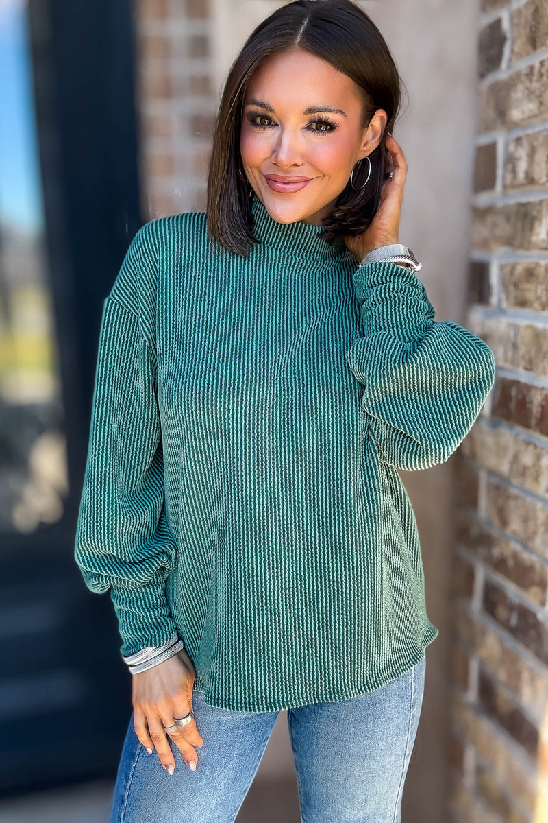 2 Hearts Huntergreen Long Bishop Sleeve Ribbed Top