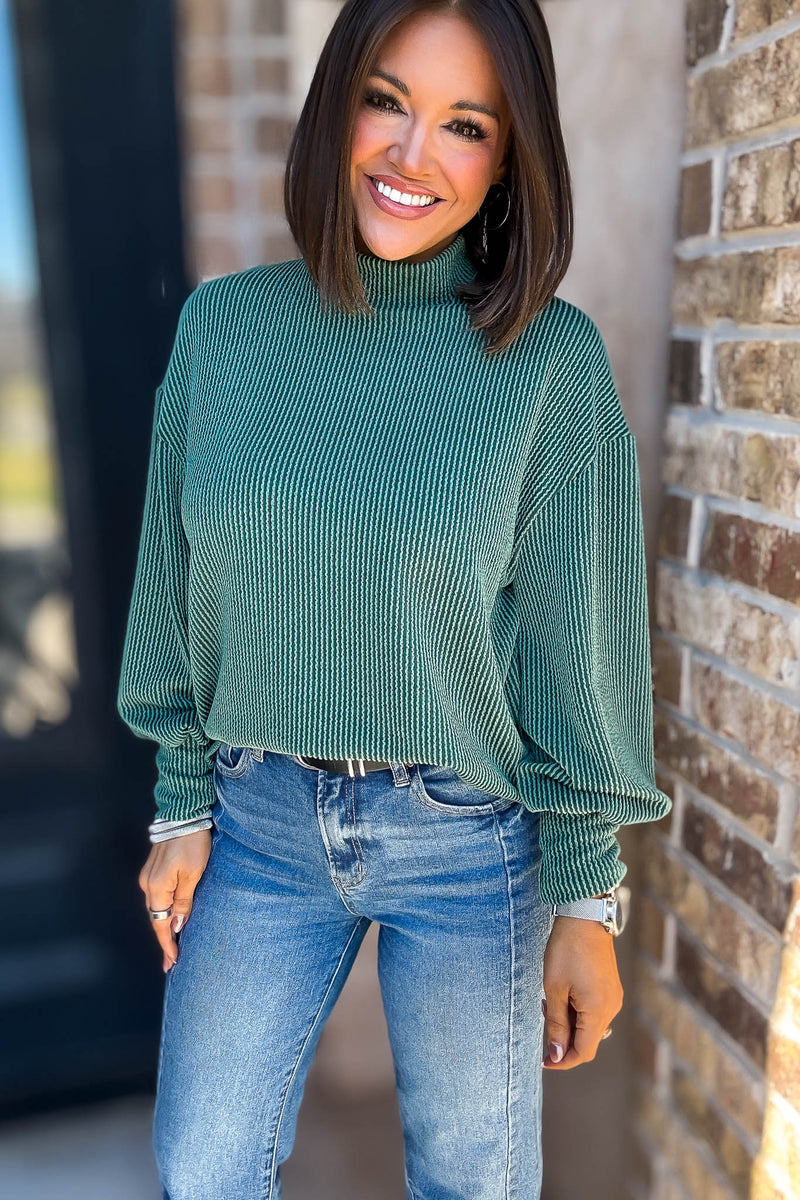 2 Hearts Huntergreen Long Bishop Sleeve Ribbed Top