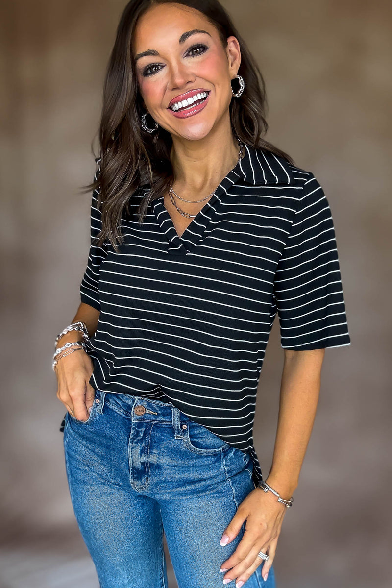 Daring Diva Black Stripe Top