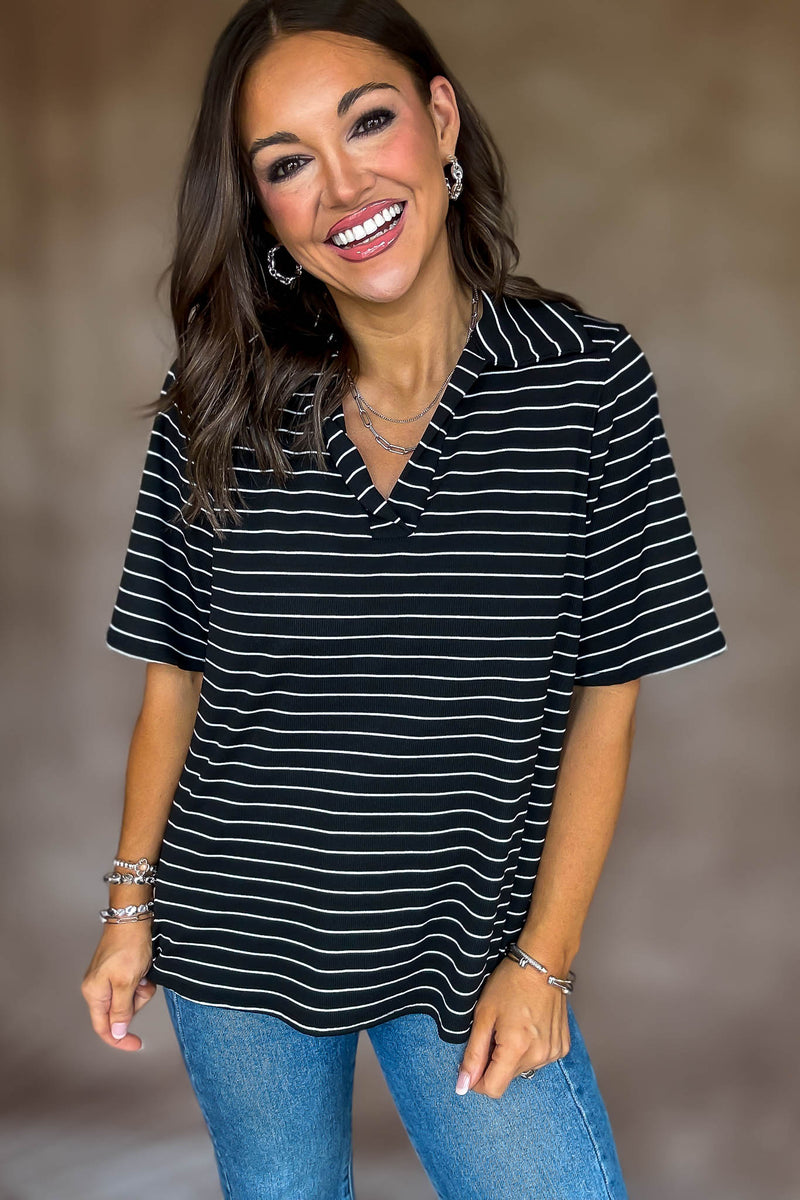 Daring Diva Black Stripe Top