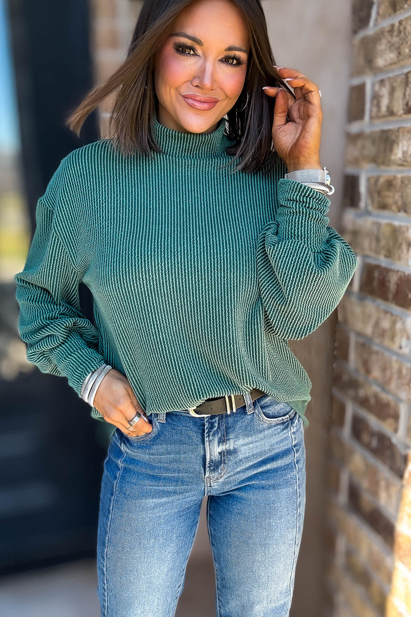 2 Hearts Huntergreen Long Bishop Sleeve Ribbed Top