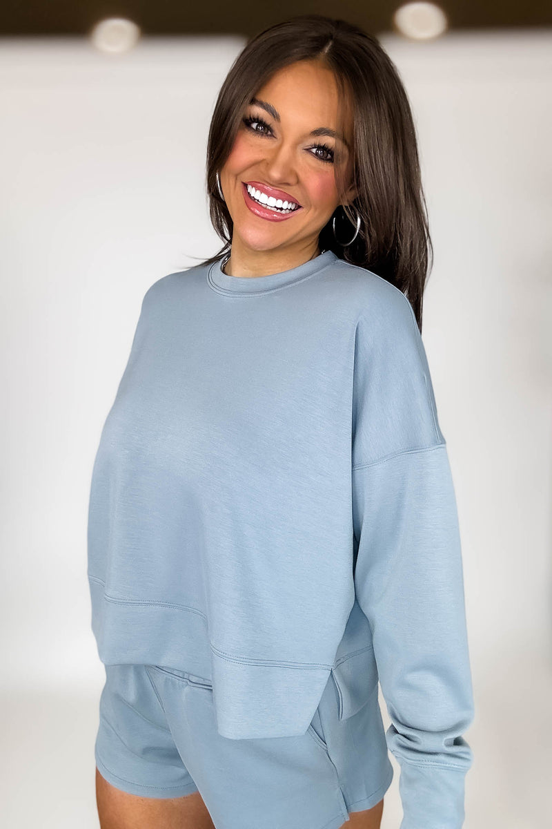 Scuba Blue Gray Long Sleeve Sweatshirt