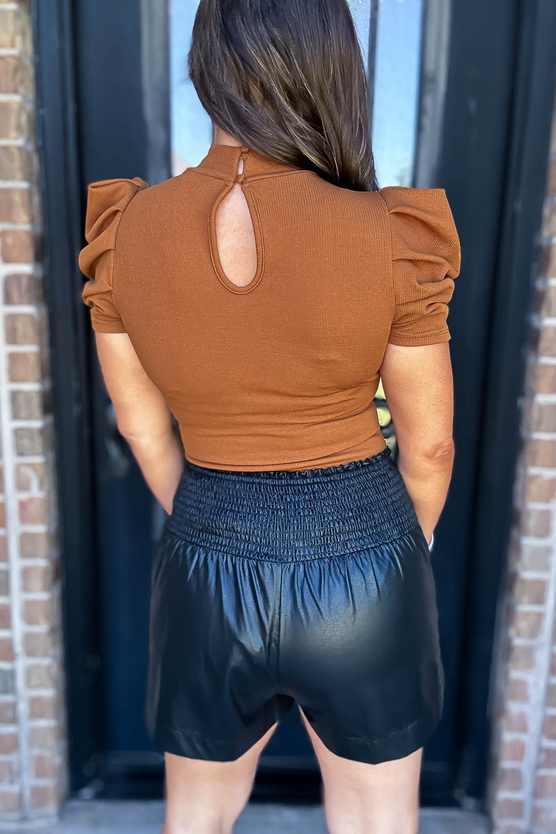 Winning Camel Short Puff Sleeve Bodysuit
