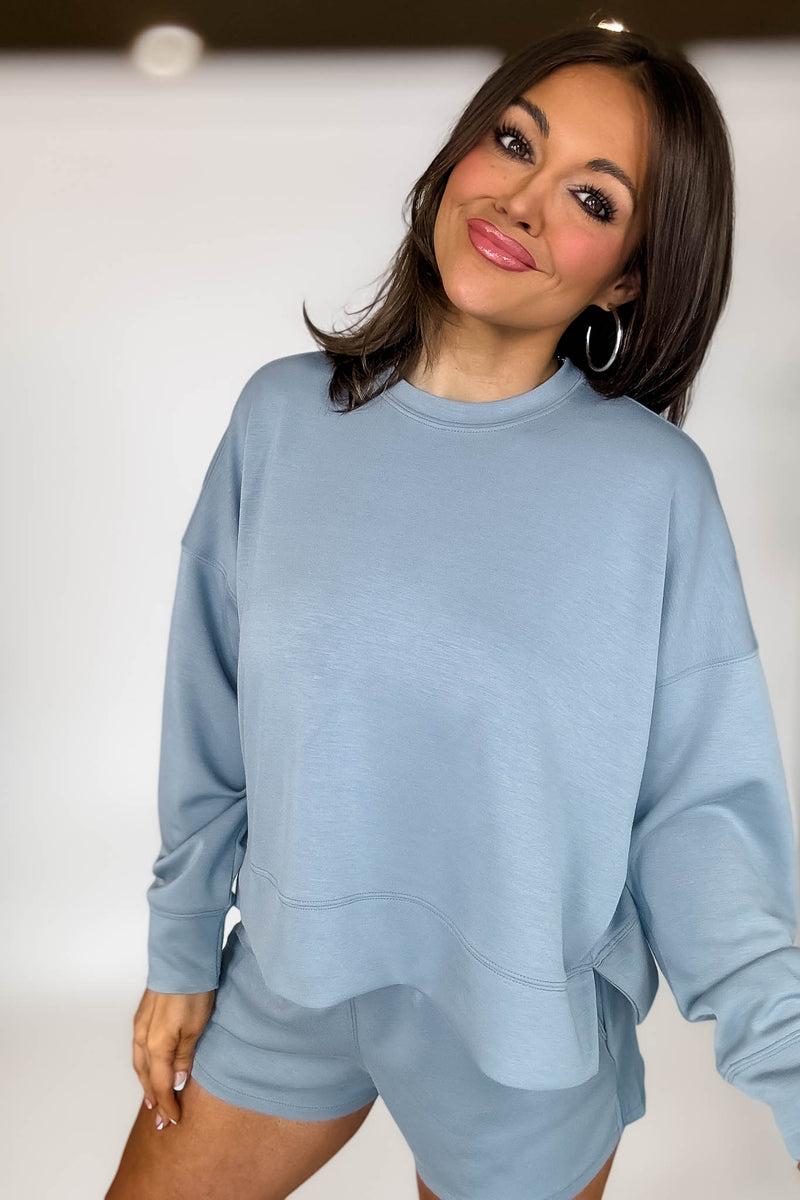 Scuba Blue Gray Long Sleeve Sweatshirt