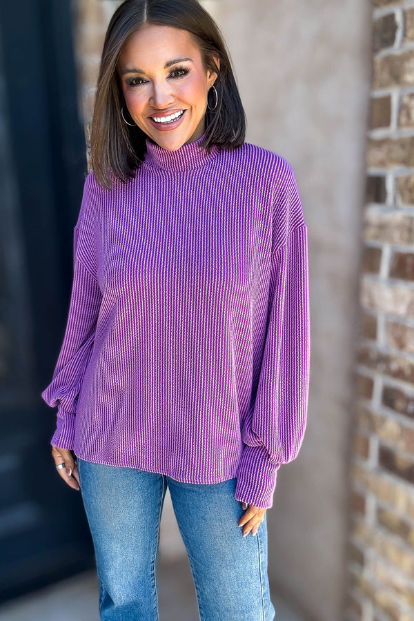 2 Hearts Magenta Long Bishop Sleeve Ribbed Top