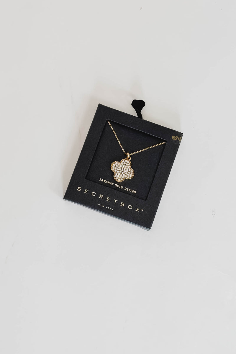 SECRET BOX_14K Gold Paved Quatrefoil Necklace