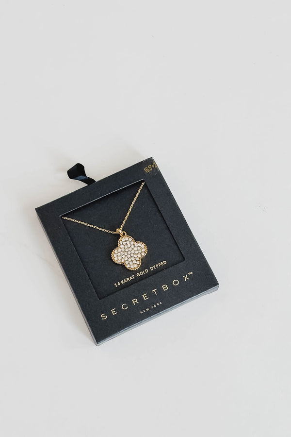 SECRET BOX_14K Gold Paved Quatrefoil Necklace