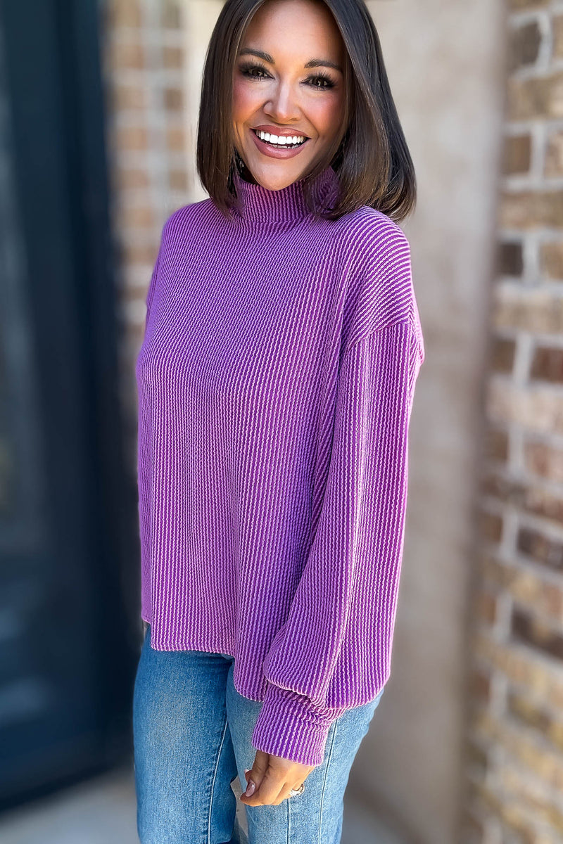 2 Hearts Magenta Long Bishop Sleeve Ribbed Top