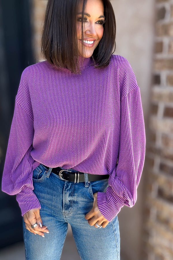 2 Hearts Magenta Long Bishop Sleeve Ribbed Top