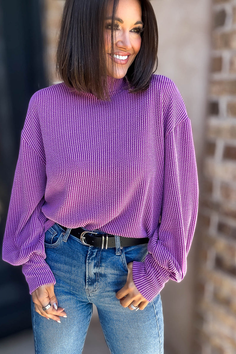 2 Hearts Magenta Long Bishop Sleeve Ribbed Top