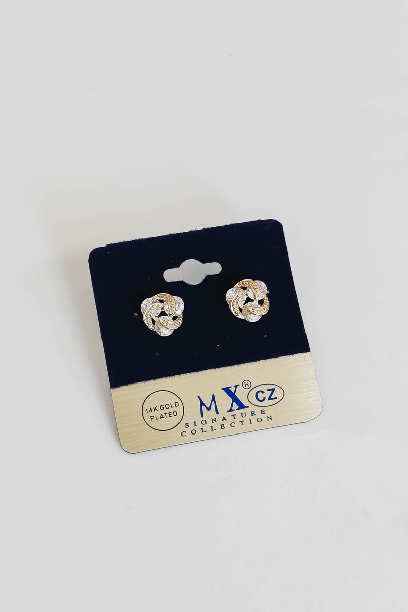 CZ Gold Stone Knot Stud Earrings