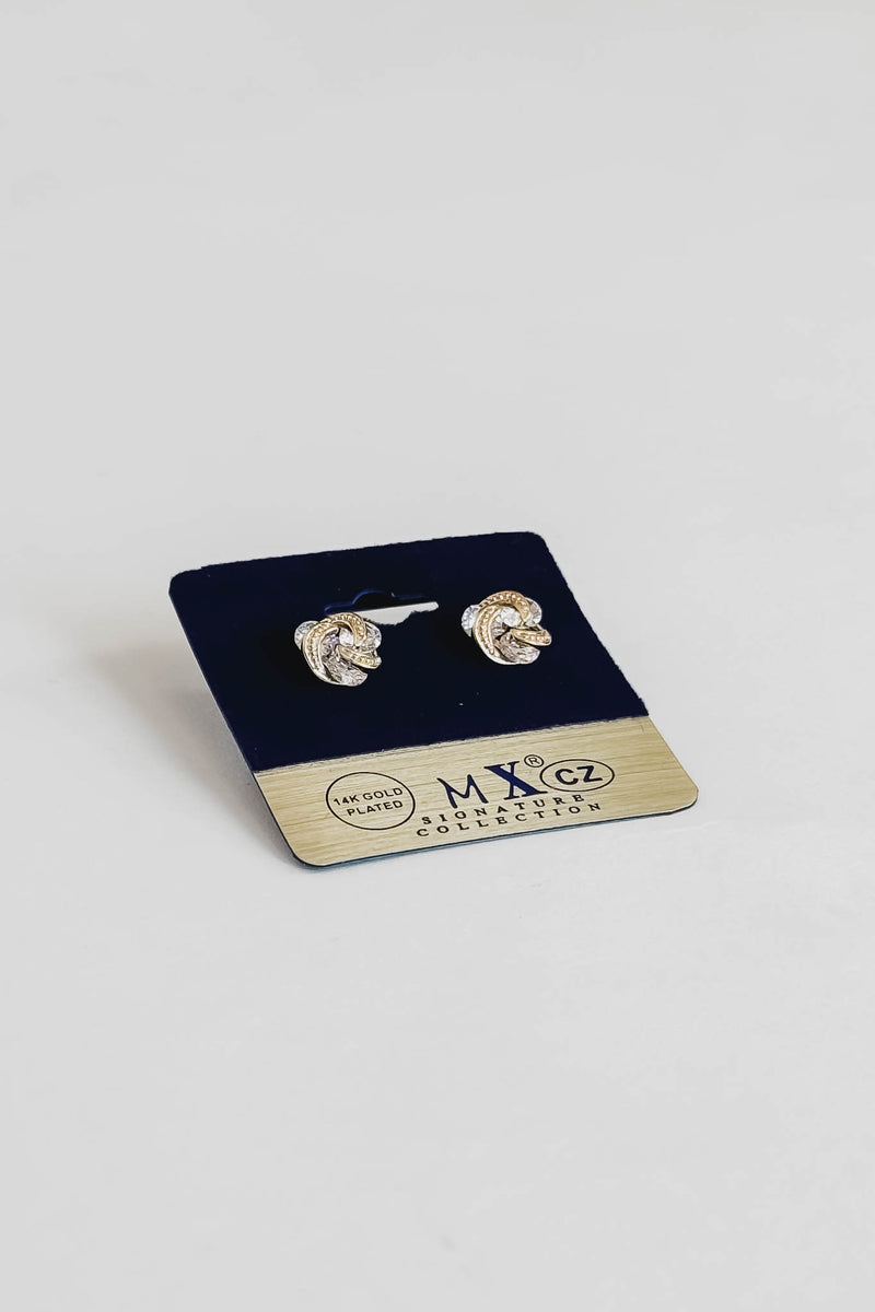 CZ Gold Stone Knot Stud Earrings