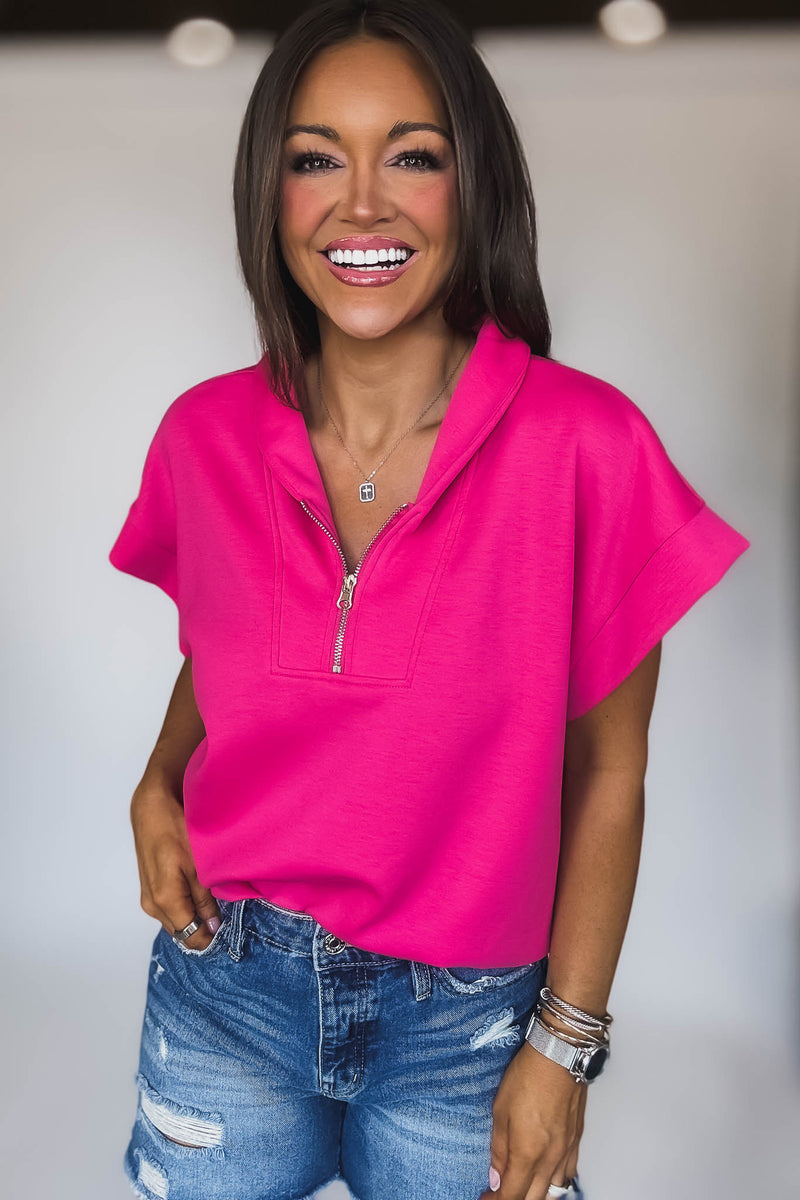 Scuba Hot Pink High Neck Half Zip Vest