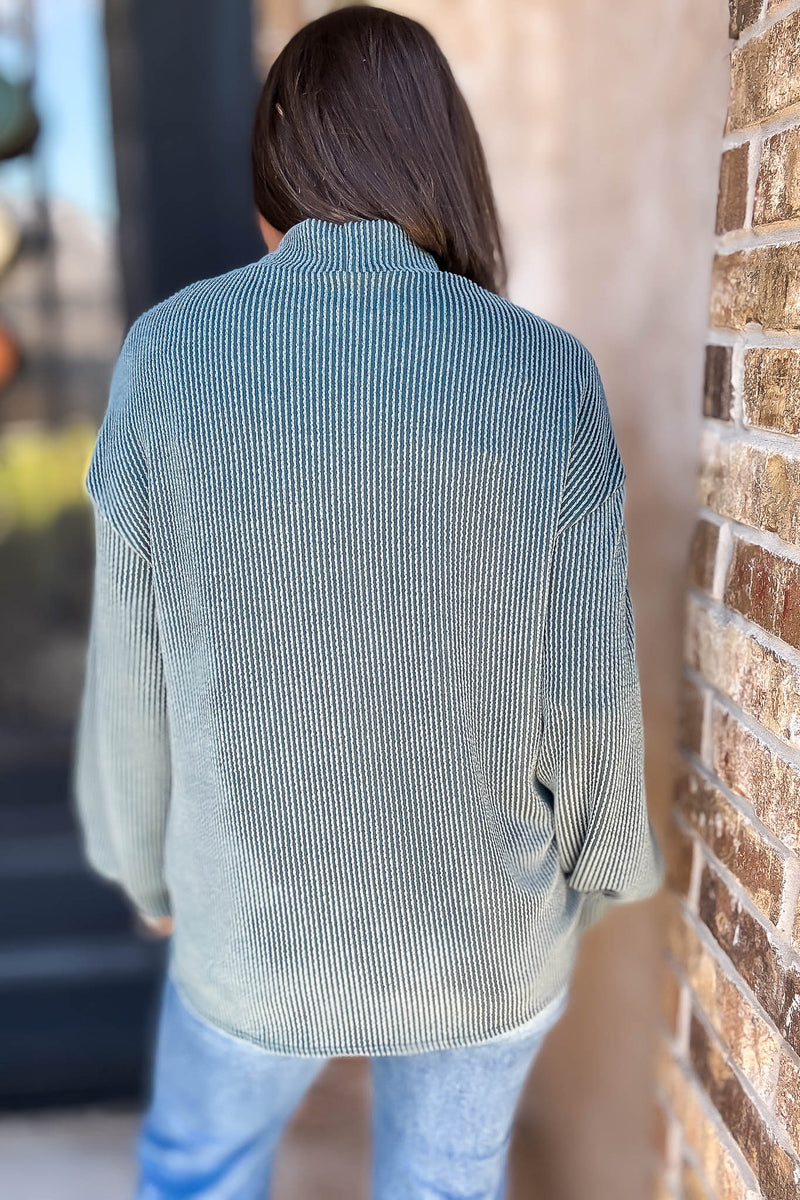 2 Hearts Teal Long Bishop Sleeve Ribbed Top