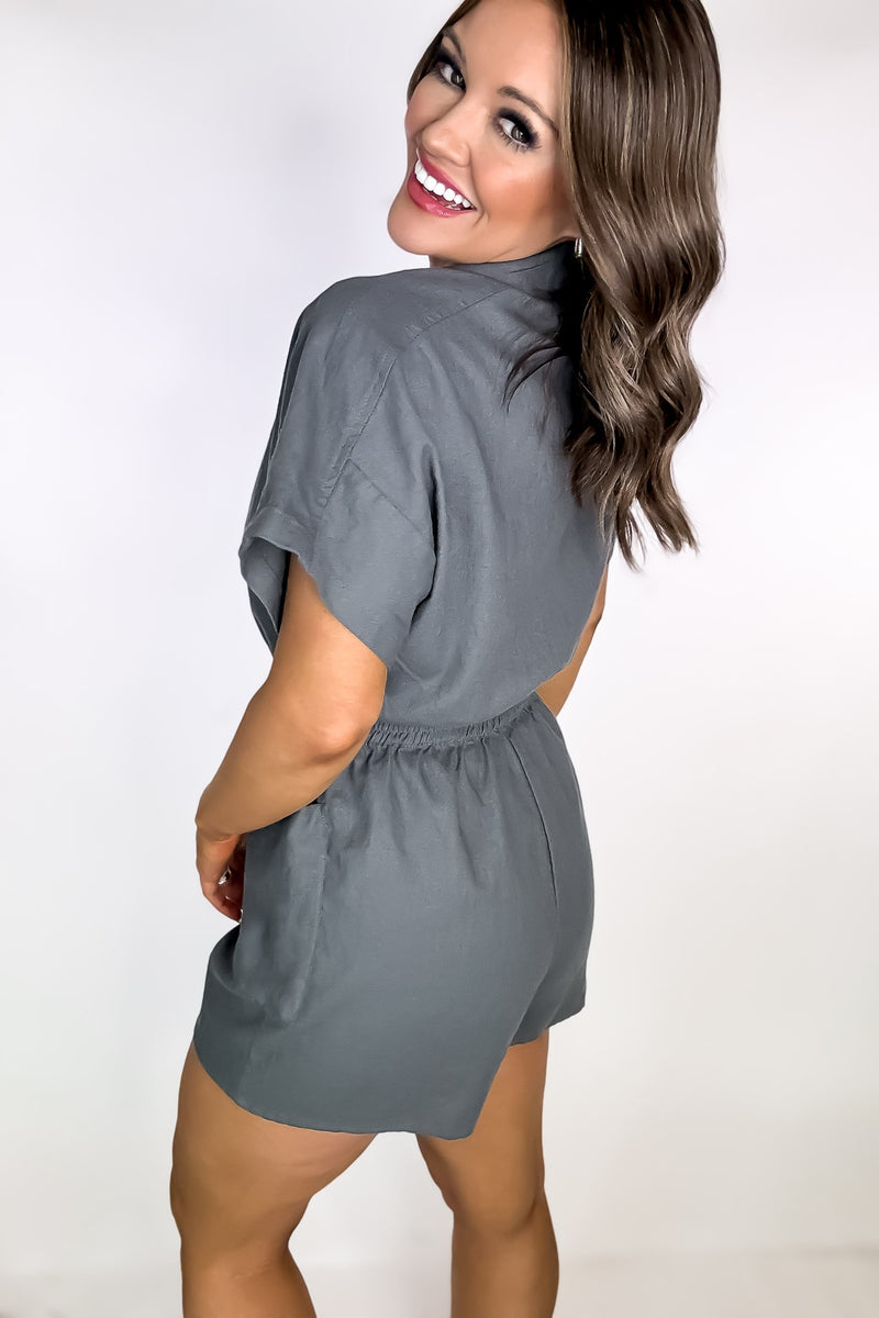 The Simple Life Charcoal Linen Button Down Romper