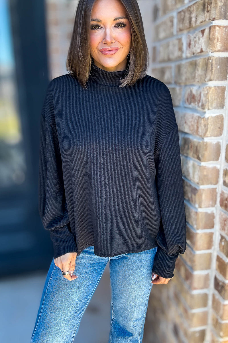 2 Hearts Black Long Bishop Sleeve Ribbed Top