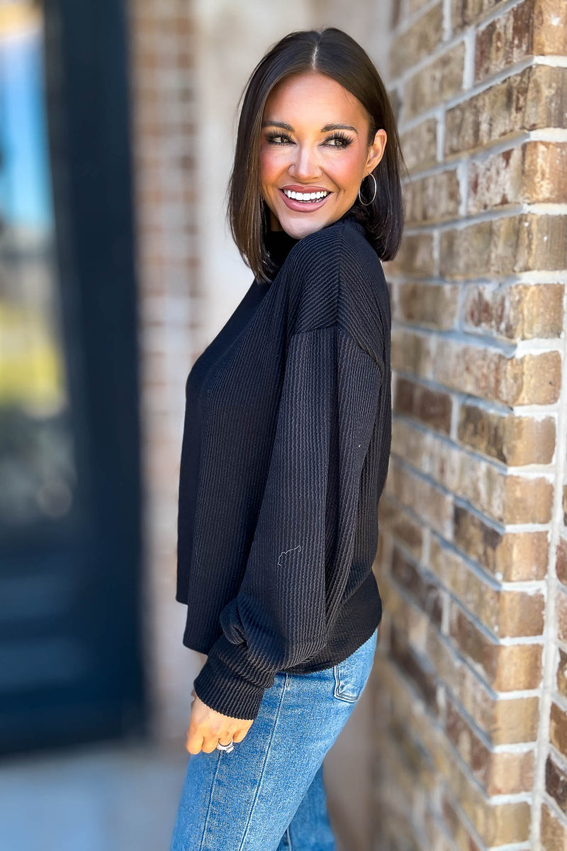 2 Hearts Black Long Bishop Sleeve Ribbed Top