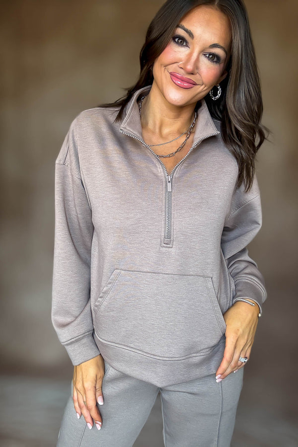 Easy Does It Cocoa Scuba Half Zip Sweatshirt