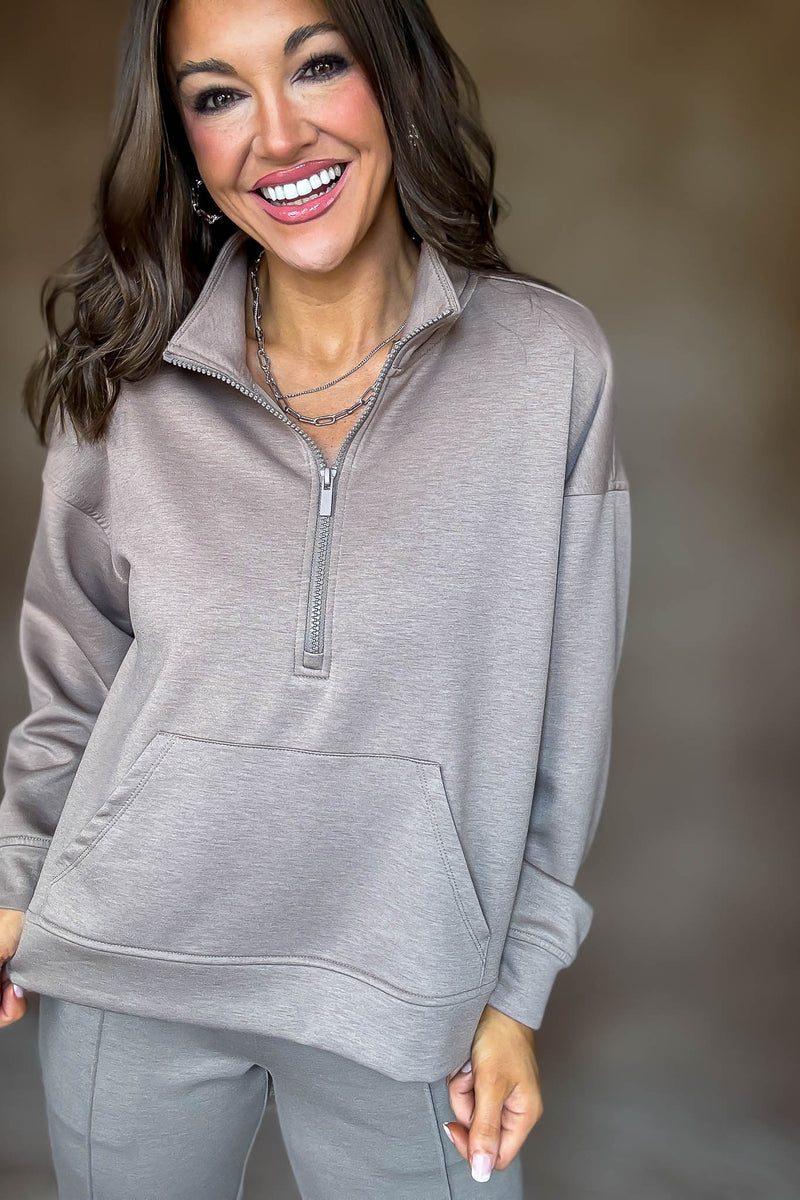 Easy Does It Cocoa Scuba Half Zip Sweatshirt