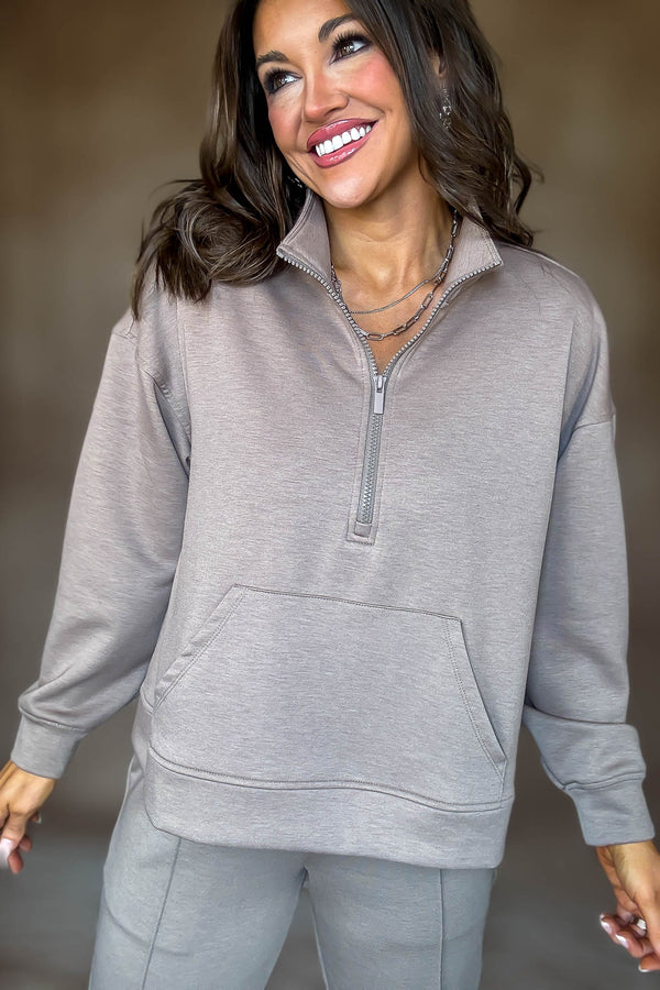 Easy Does It Cocoa Scuba Half Zip Sweatshirt