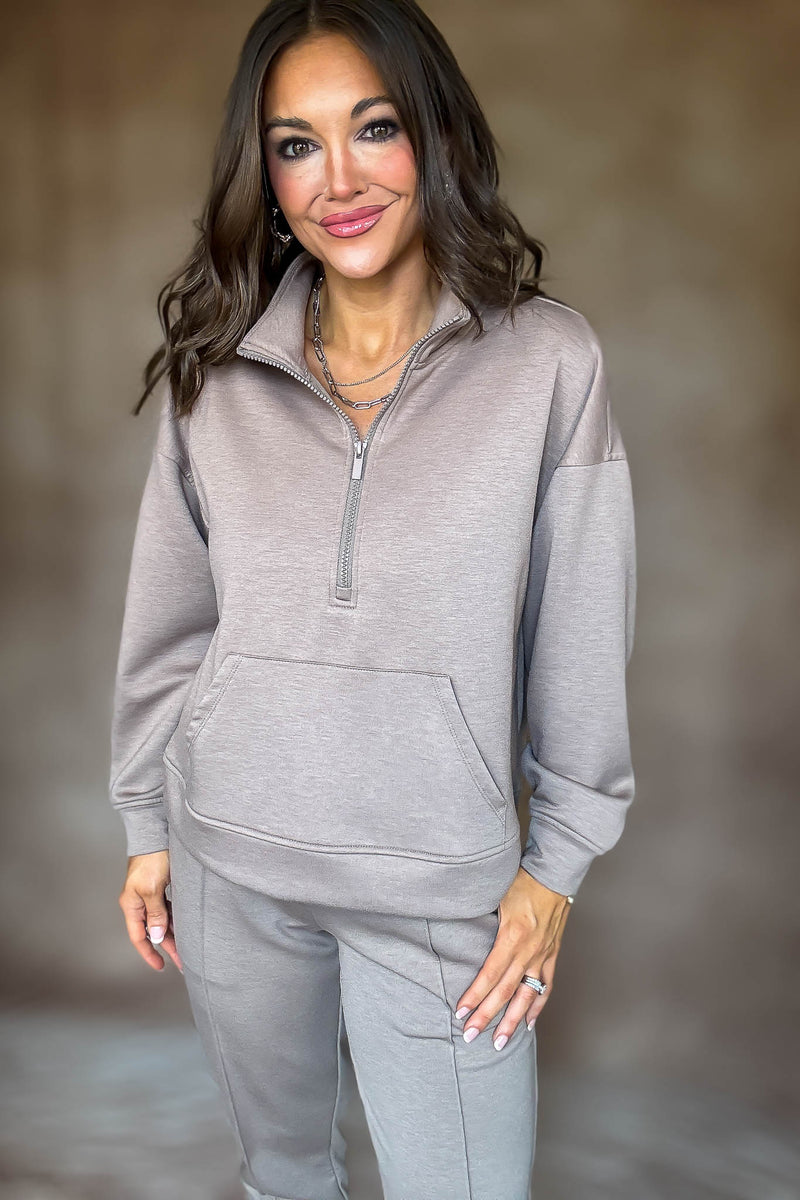Easy Does It Cocoa Scuba Half Zip Sweatshirt