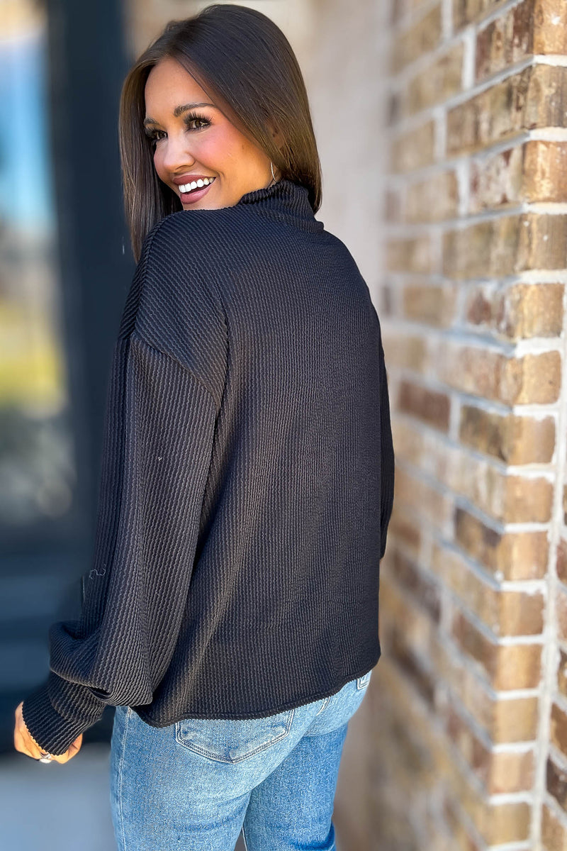 2 Hearts Black Long Bishop Sleeve Ribbed Top