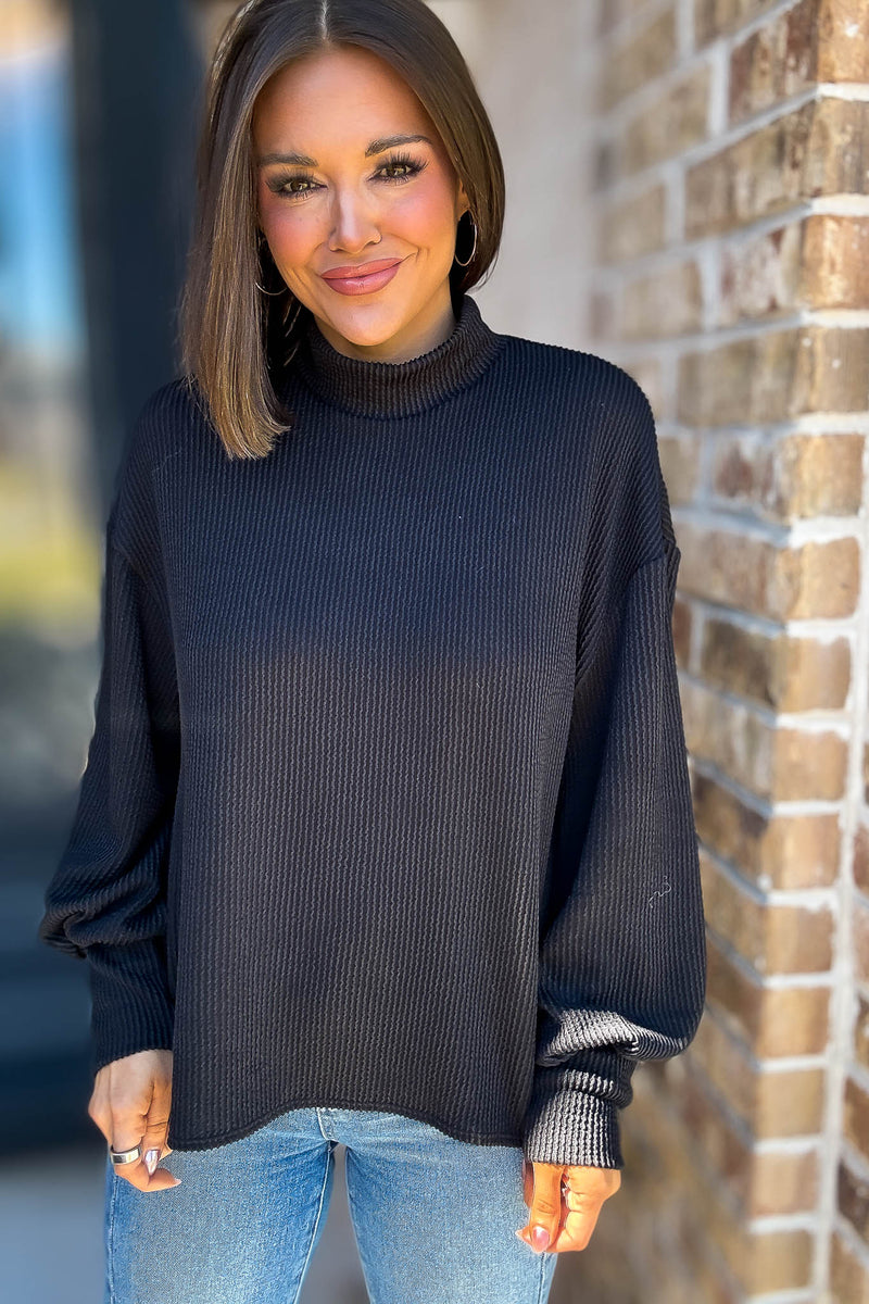 2 Hearts Black Long Bishop Sleeve Ribbed Top
