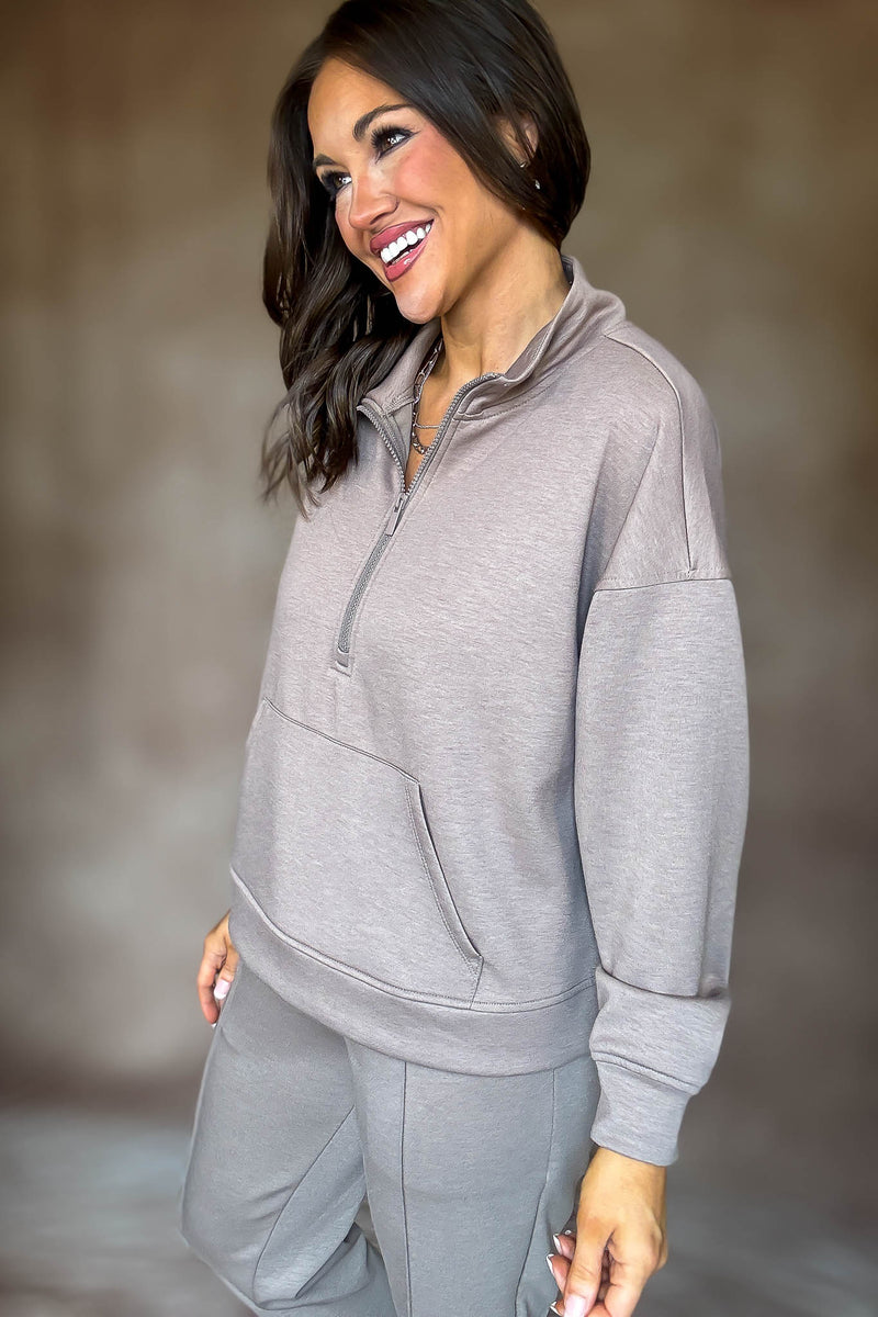 Easy Does It Cocoa Scuba Half Zip Sweatshirt