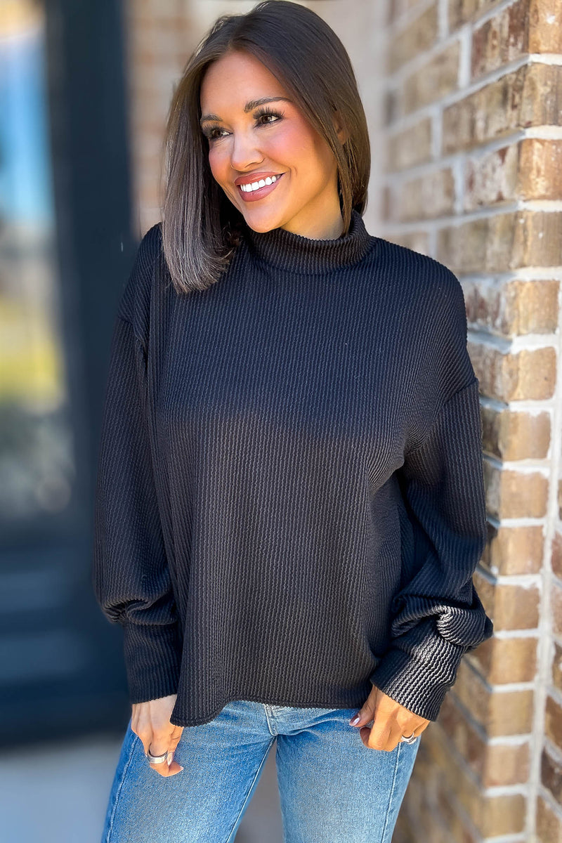 2 Hearts Black Long Bishop Sleeve Ribbed Top