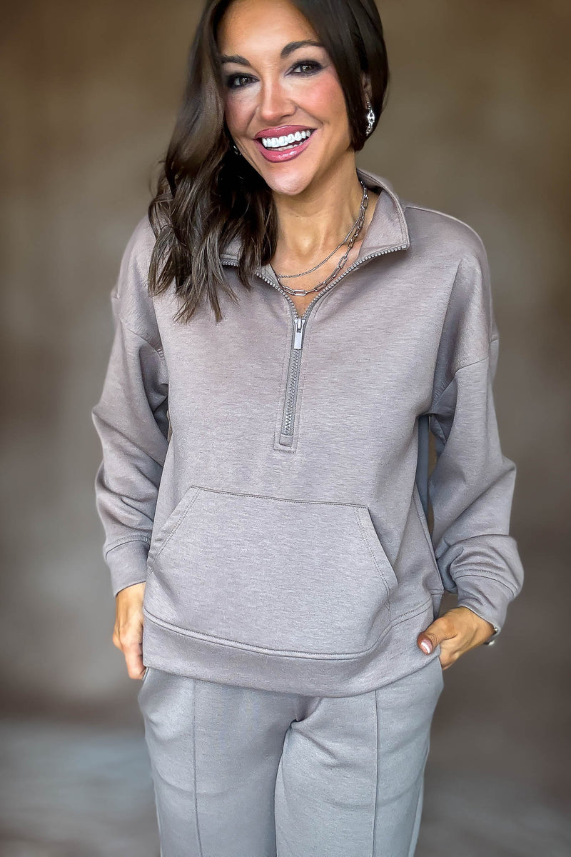 Easy Does It Cocoa Scuba Half Zip Sweatshirt