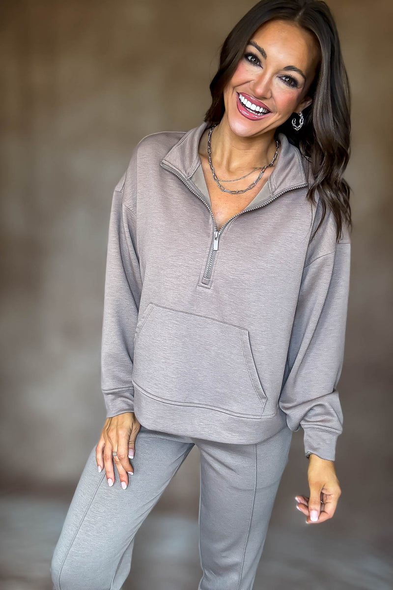 Easy Does It Cocoa Scuba Half Zip Sweatshirt