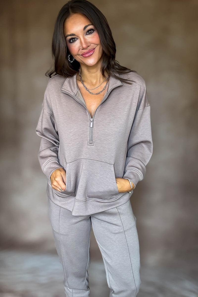 Easy Does It Cocoa Scuba Half Zip Sweatshirt
