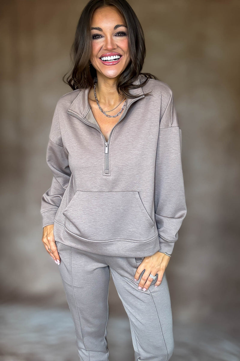 Easy Does It Cocoa Scuba Half Zip Sweatshirt