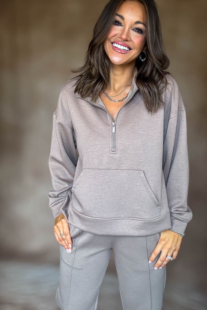 Easy Does It Cocoa Scuba Half Zip Sweatshirt