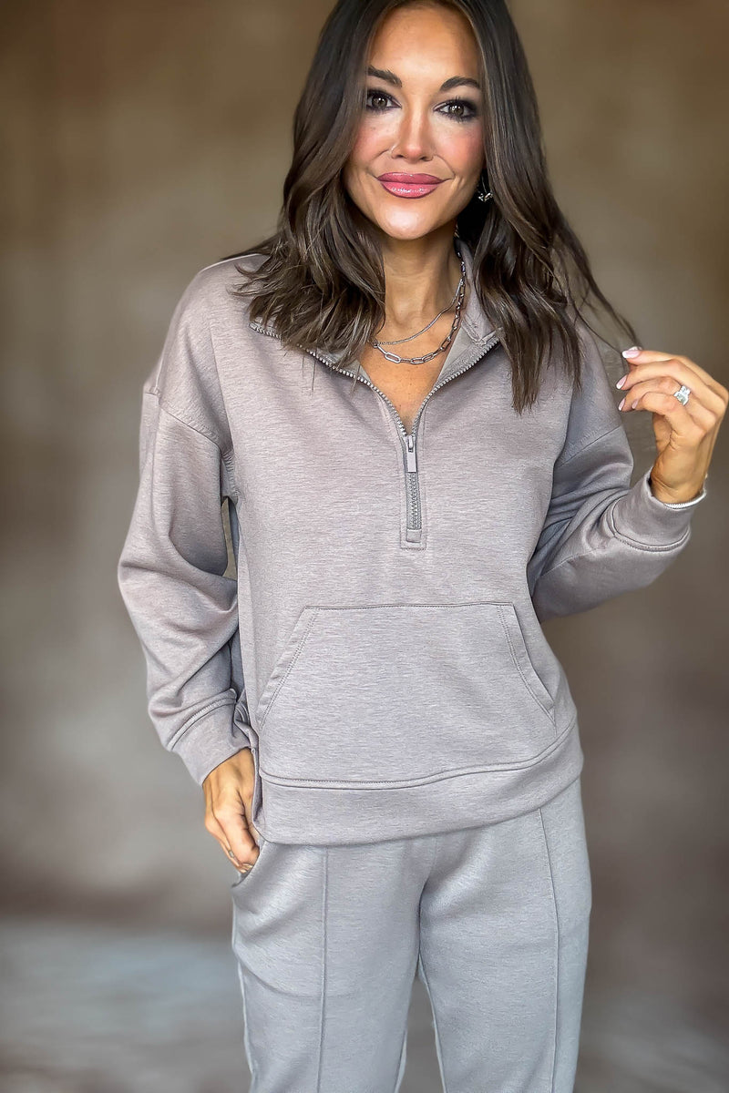 Easy Does It Cocoa Scuba Half Zip Sweatshirt