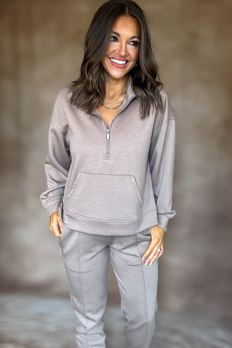 Easy Does It Cocoa Scuba Half Zip Sweatshirt