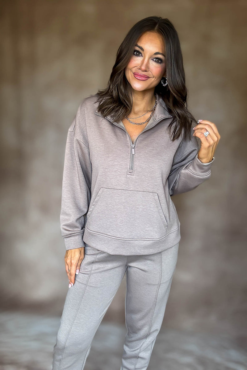 Easy Does It Cocoa Scuba Half Zip Sweatshirt
