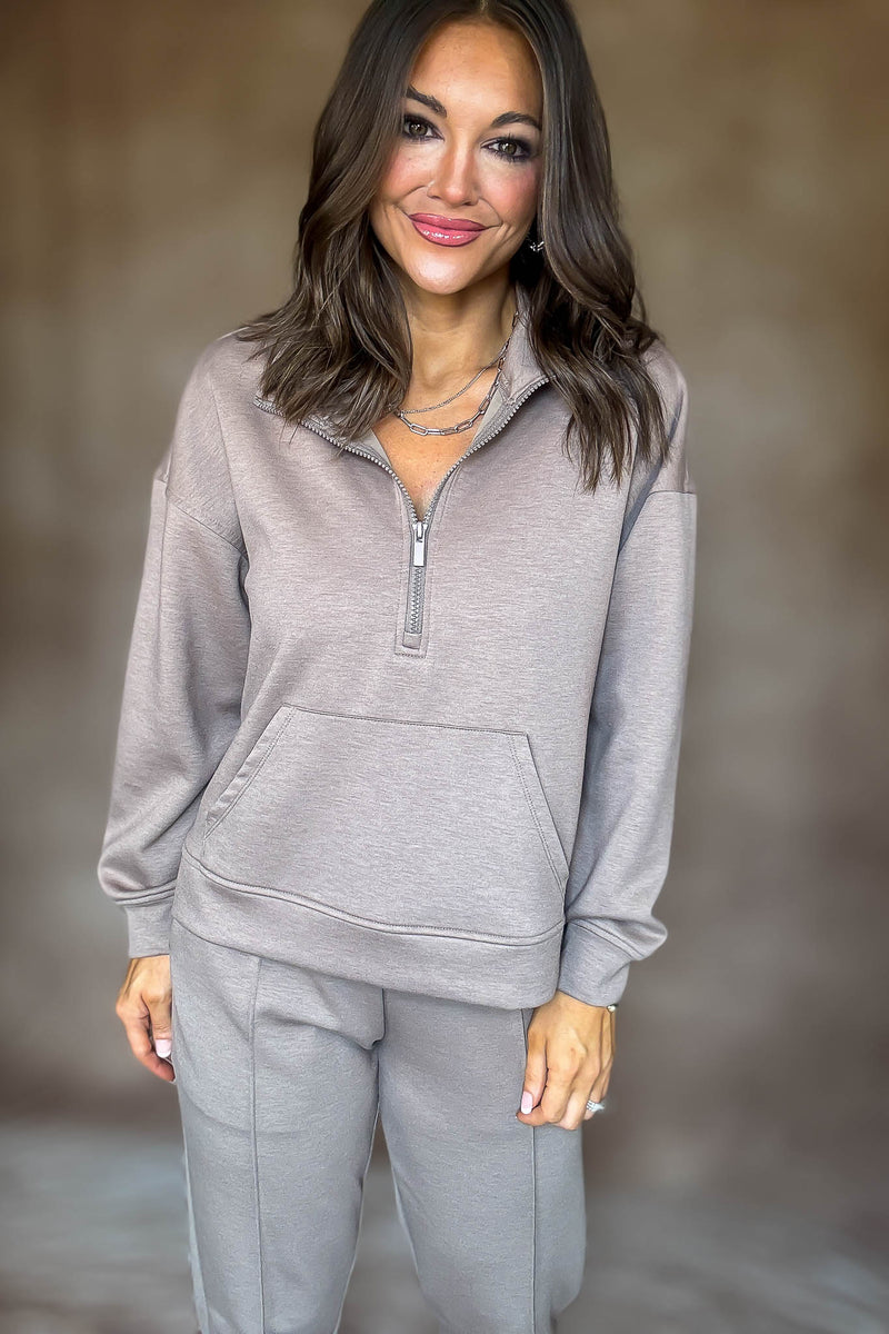 Easy Does It Cocoa Scuba Half Zip Sweatshirt