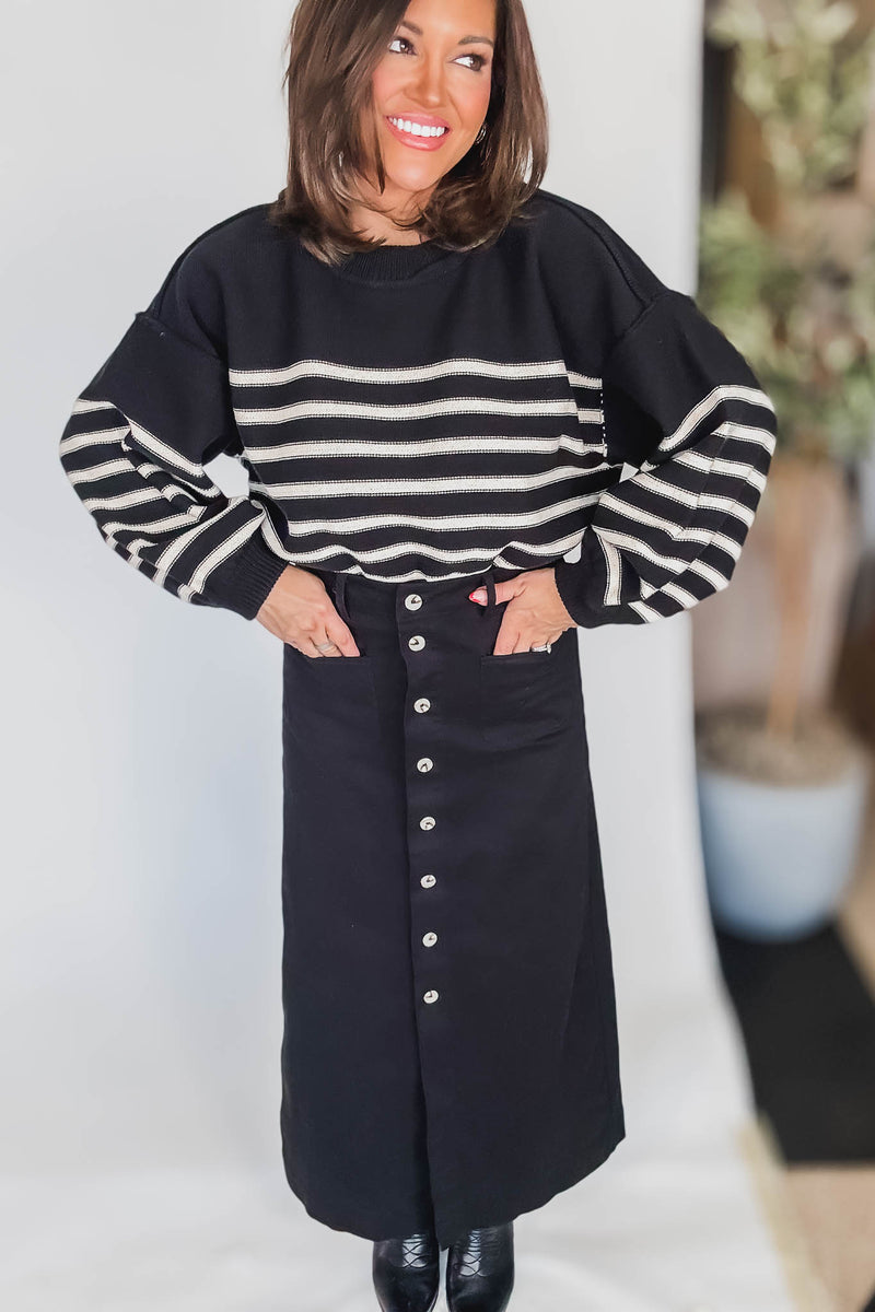 Black Striped Long Sleeve Sweater Top